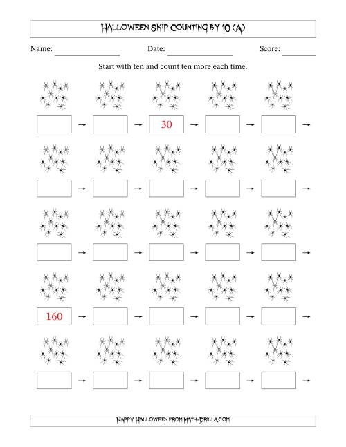The Halloween Skip Counting by 10 (All) Math Worksheet