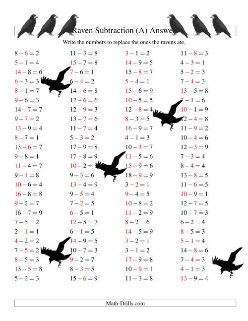 The Raven Subtraction with Missing Terms (A) Math Worksheet Page 2