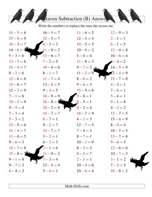 The Raven Subtraction with Missing Terms (B) Math Worksheet Page 2
