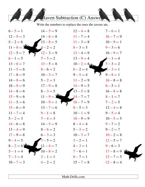 The Raven Subtraction with Missing Terms (C) Math Worksheet Page 2