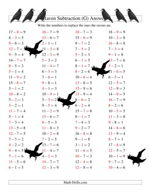 The Raven Subtraction with Missing Terms (G) Math Worksheet Page 2