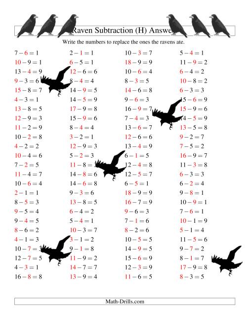 The Raven Subtraction with Missing Terms (H) Math Worksheet Page 2