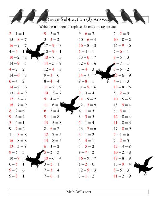 The Raven Subtraction with Missing Terms (J) Math Worksheet Page 2