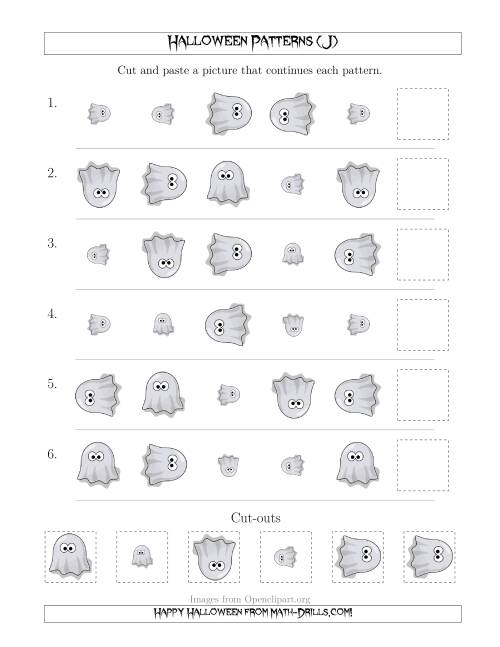 The Not-So-Scary Halloween Picture Patterns with Size and Rotation Attributes (J) Math Worksheet
