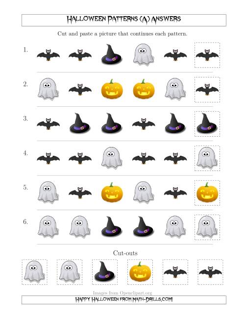 The Not-So-Scary Halloween Picture Patterns with Shape Attribute Only (A) Math Worksheet Page 2