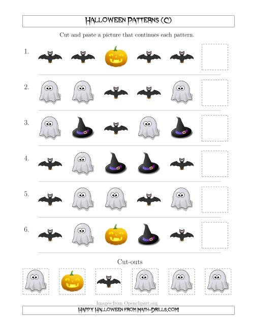 The Not-So-Scary Halloween Picture Patterns with Shape Attribute Only (C) Math Worksheet