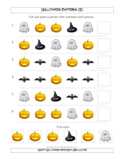 The Not-So-Scary Halloween Picture Patterns with Shape Attribute Only (E) Math Worksheet