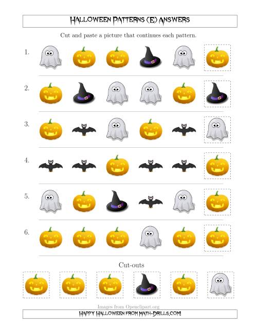 The Not-So-Scary Halloween Picture Patterns with Shape Attribute Only (E) Math Worksheet Page 2