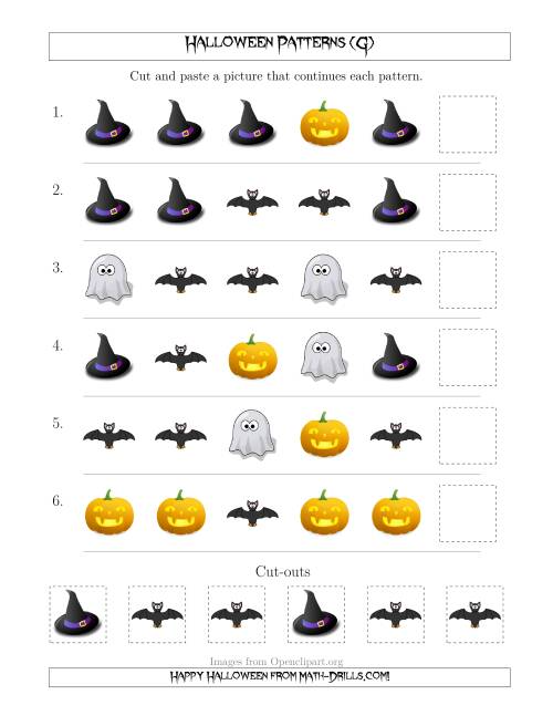 The Not-So-Scary Halloween Picture Patterns with Shape Attribute Only (G) Math Worksheet