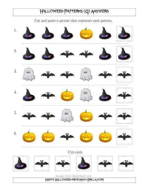 The Not-So-Scary Halloween Picture Patterns with Shape Attribute Only (G) Math Worksheet Page 2