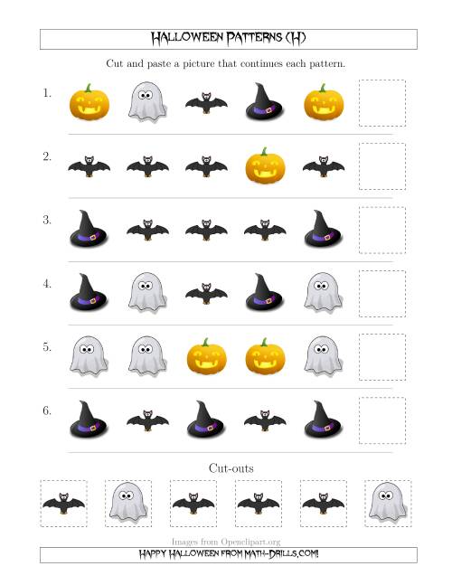 The Not-So-Scary Halloween Picture Patterns with Shape Attribute Only (H) Math Worksheet
