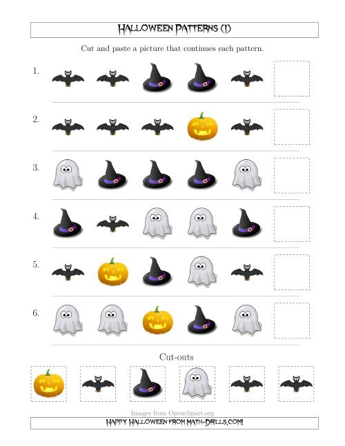The Not-So-Scary Halloween Picture Patterns with Shape Attribute Only (I) Math Worksheet
