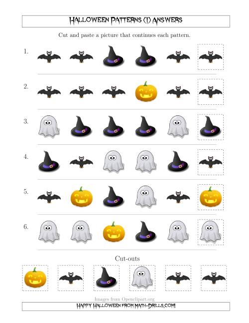 The Not-So-Scary Halloween Picture Patterns with Shape Attribute Only (I) Math Worksheet Page 2