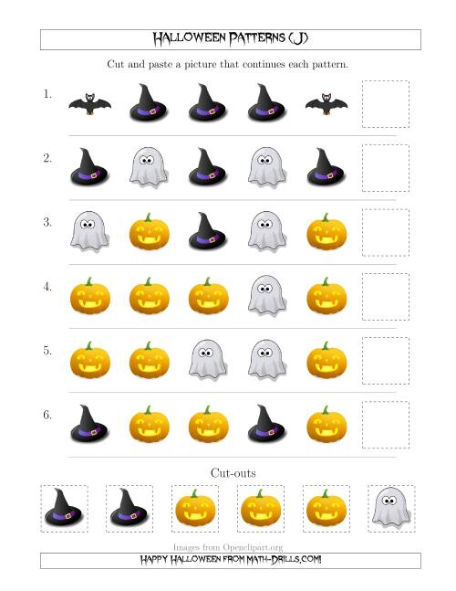 The Not-So-Scary Halloween Picture Patterns with Shape Attribute Only (J) Math Worksheet