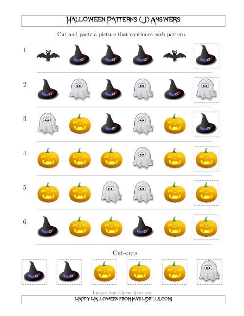 The Not-So-Scary Halloween Picture Patterns with Shape Attribute Only (J) Math Worksheet Page 2