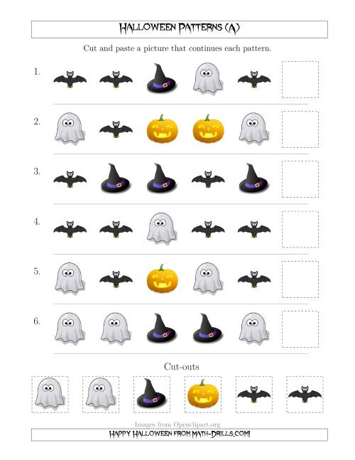 The Not-So-Scary Halloween Picture Patterns with Shape Attribute Only (All) Math Worksheet