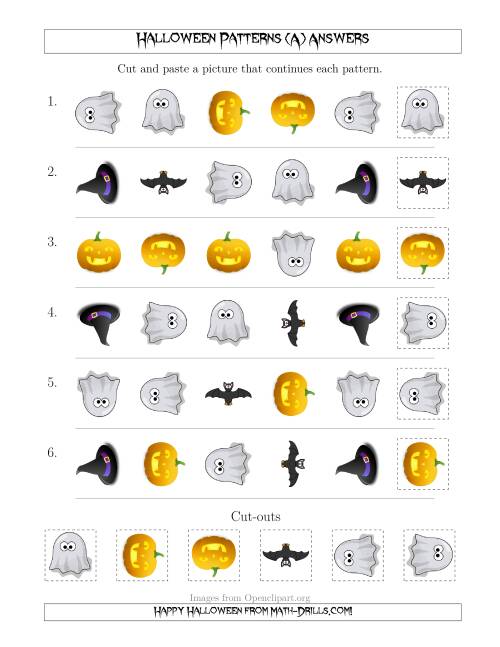 The Not-So-Scary Halloween Picture Patterns with Shape and Rotation Attributes (A) Math Worksheet Page 2