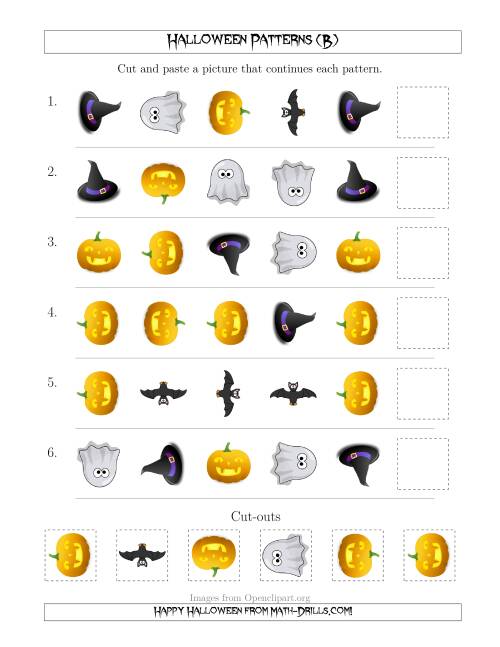 The Not-So-Scary Halloween Picture Patterns with Shape and Rotation Attributes (B) Math Worksheet