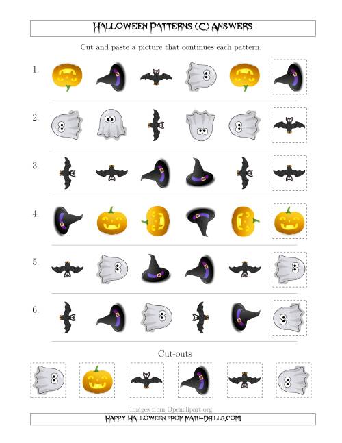 The Not-So-Scary Halloween Picture Patterns with Shape and Rotation Attributes (C) Math Worksheet Page 2