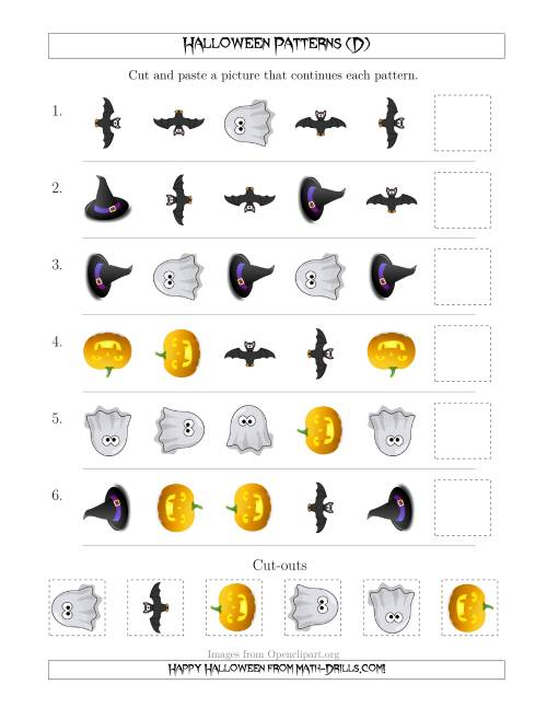 The Not-So-Scary Halloween Picture Patterns with Shape and Rotation Attributes (D) Math Worksheet