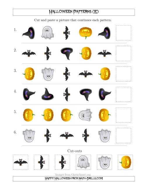 The Not-So-Scary Halloween Picture Patterns with Shape and Rotation Attributes (E) Math Worksheet