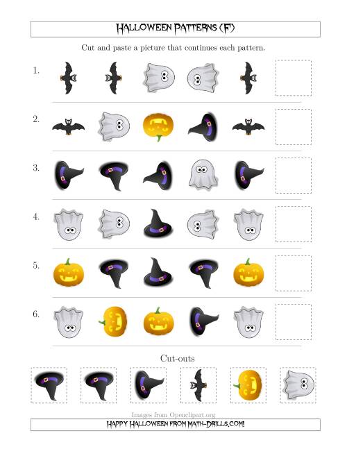 The Not-So-Scary Halloween Picture Patterns with Shape and Rotation Attributes (F) Math Worksheet