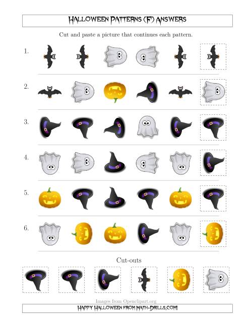 The Not-So-Scary Halloween Picture Patterns with Shape and Rotation Attributes (F) Math Worksheet Page 2