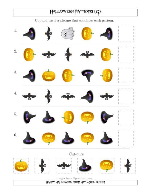 The Not-So-Scary Halloween Picture Patterns with Shape and Rotation Attributes (G) Math Worksheet