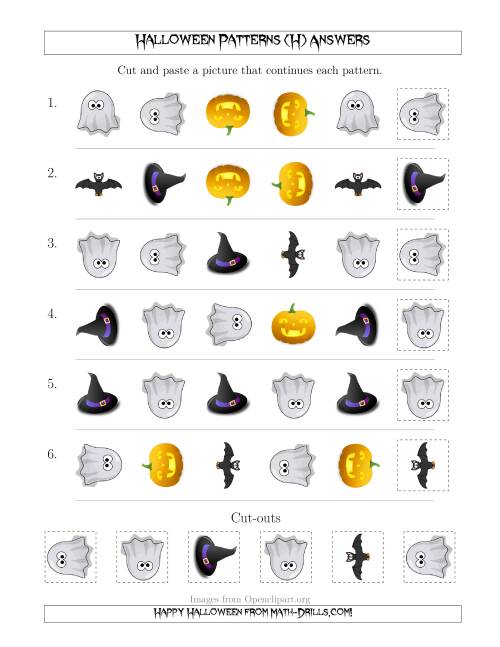 The Not-So-Scary Halloween Picture Patterns with Shape and Rotation Attributes (H) Math Worksheet Page 2