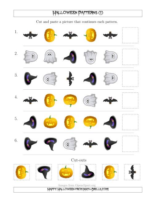 The Not-So-Scary Halloween Picture Patterns with Shape and Rotation Attributes (I) Math Worksheet
