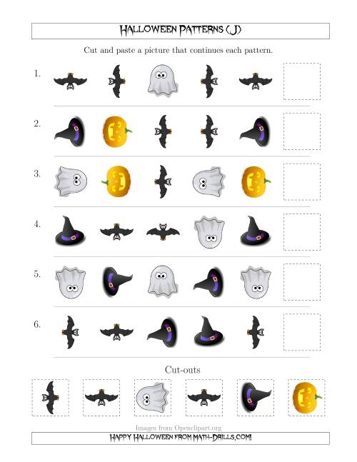 The Not-So-Scary Halloween Picture Patterns with Shape and Rotation Attributes (J) Math Worksheet