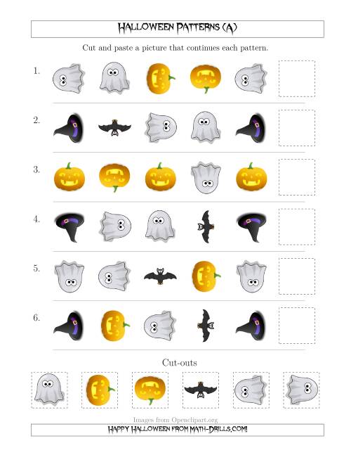 The Not-So-Scary Halloween Picture Patterns with Shape and Rotation Attributes (All) Math Worksheet