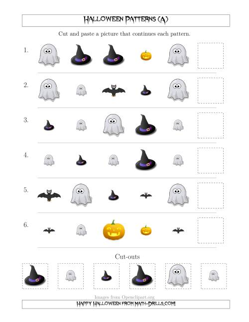 The Not-So-Scary Halloween Picture Patterns with Shape and Size Attributes (A) Math Worksheet