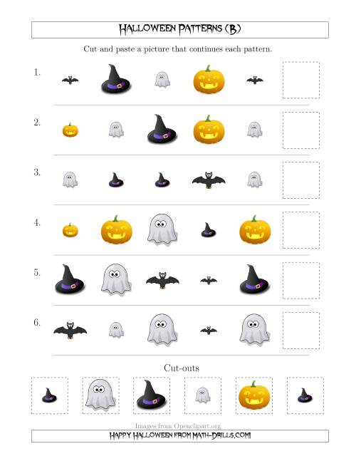 The Not-So-Scary Halloween Picture Patterns with Shape and Size Attributes (B) Math Worksheet