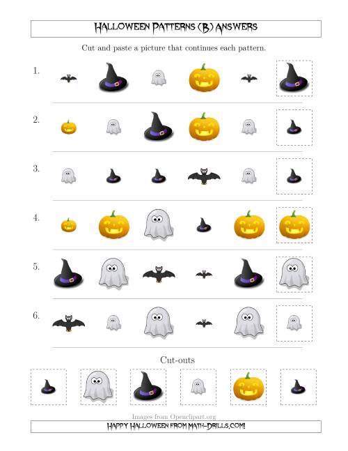 The Not-So-Scary Halloween Picture Patterns with Shape and Size Attributes (B) Math Worksheet Page 2