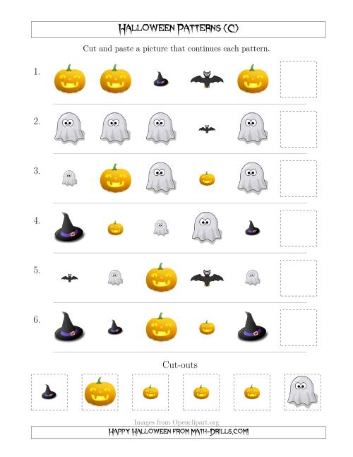 The Not-So-Scary Halloween Picture Patterns with Shape and Size Attributes (C) Math Worksheet