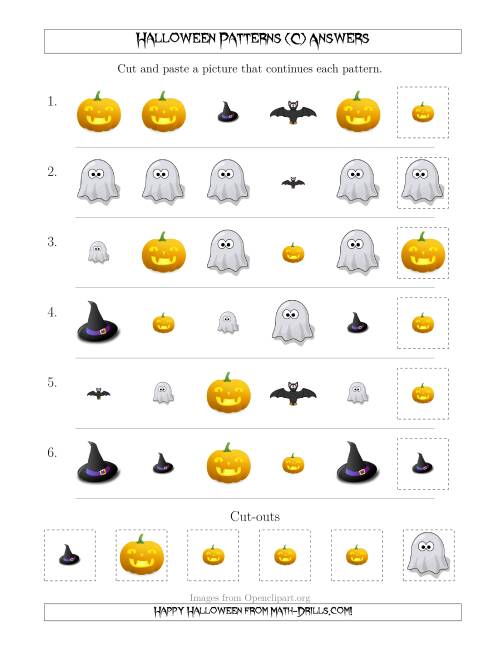 The Not-So-Scary Halloween Picture Patterns with Shape and Size Attributes (C) Math Worksheet Page 2