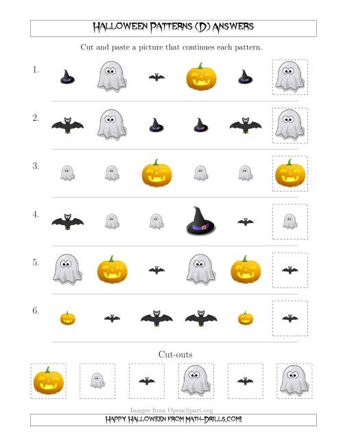 The Not-So-Scary Halloween Picture Patterns with Shape and Size Attributes (D) Math Worksheet Page 2