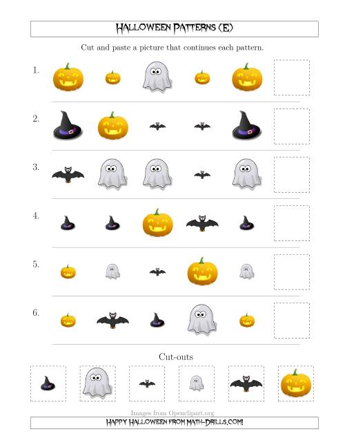 The Not-So-Scary Halloween Picture Patterns with Shape and Size Attributes (E) Math Worksheet