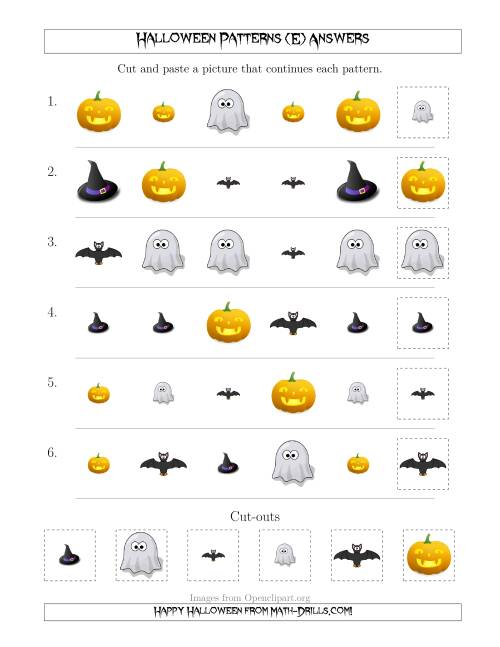 The Not-So-Scary Halloween Picture Patterns with Shape and Size Attributes (E) Math Worksheet Page 2