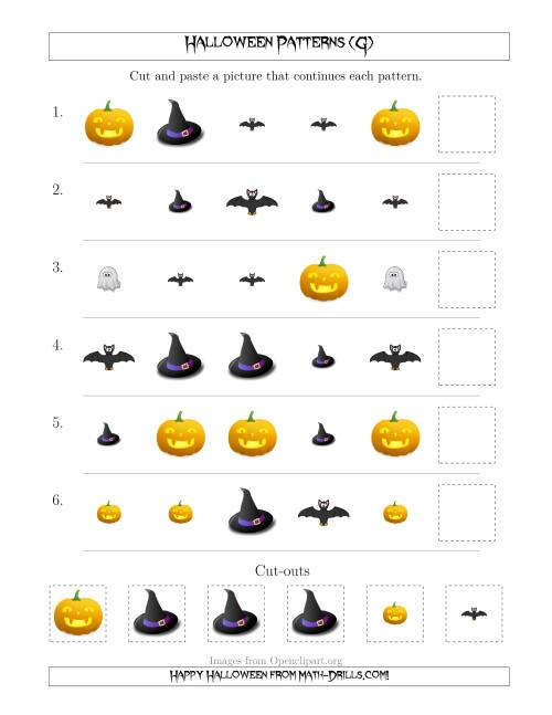 The Not-So-Scary Halloween Picture Patterns with Shape and Size Attributes (G) Math Worksheet