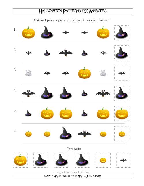 The Not-So-Scary Halloween Picture Patterns with Shape and Size Attributes (G) Math Worksheet Page 2