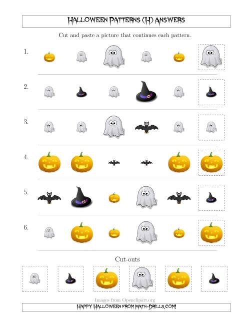 The Not-So-Scary Halloween Picture Patterns with Shape and Size Attributes (H) Math Worksheet Page 2
