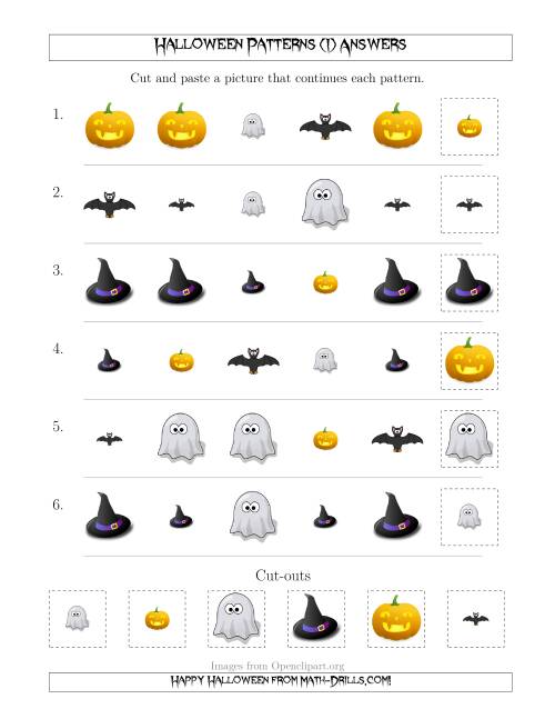 The Not-So-Scary Halloween Picture Patterns with Shape and Size Attributes (I) Math Worksheet Page 2