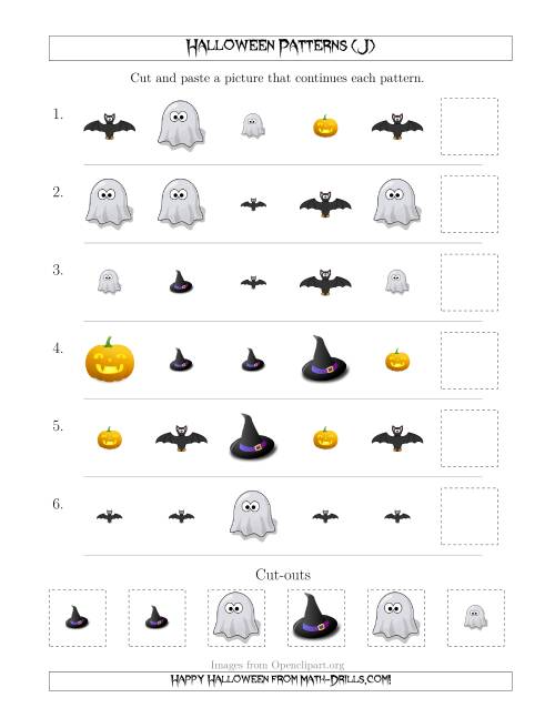 The Not-So-Scary Halloween Picture Patterns with Shape and Size Attributes (J) Math Worksheet