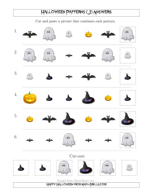 The Not-So-Scary Halloween Picture Patterns with Shape and Size Attributes (J) Math Worksheet Page 2