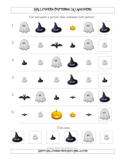The Not-So-Scary Halloween Picture Patterns with Shape and Size Attributes (All) Math Worksheet Page 2