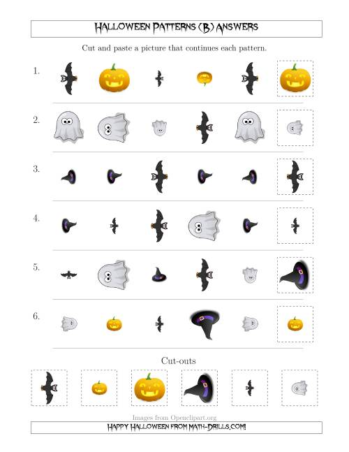 The Not-So-Scary Halloween Picture Patterns with Shape, Size and Rotation Attributes (B) Math Worksheet Page 2