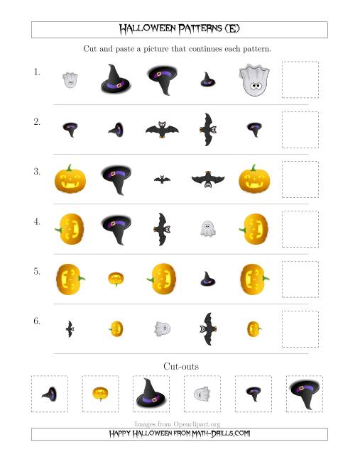 The Not-So-Scary Halloween Picture Patterns with Shape, Size and Rotation Attributes (E) Math Worksheet