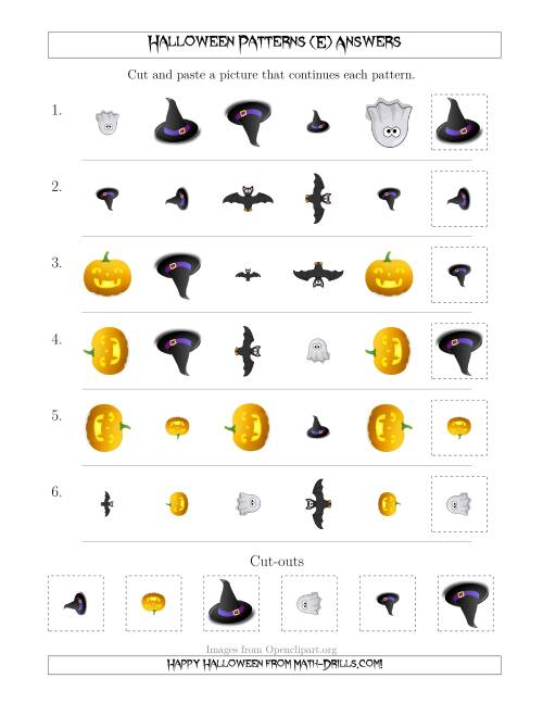 The Not-So-Scary Halloween Picture Patterns with Shape, Size and Rotation Attributes (E) Math Worksheet Page 2